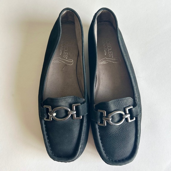 Aerosoles Black Genuine Leather Rubber Outsole Loafers size 8 - Picture 4 of 14
